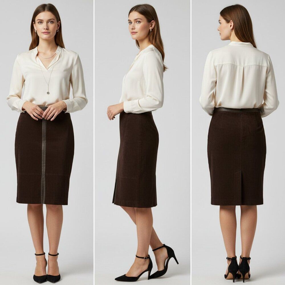 Vintage Casual Corner Annex Brown Suede Y2K Pencil Skirt Womens Size 12
